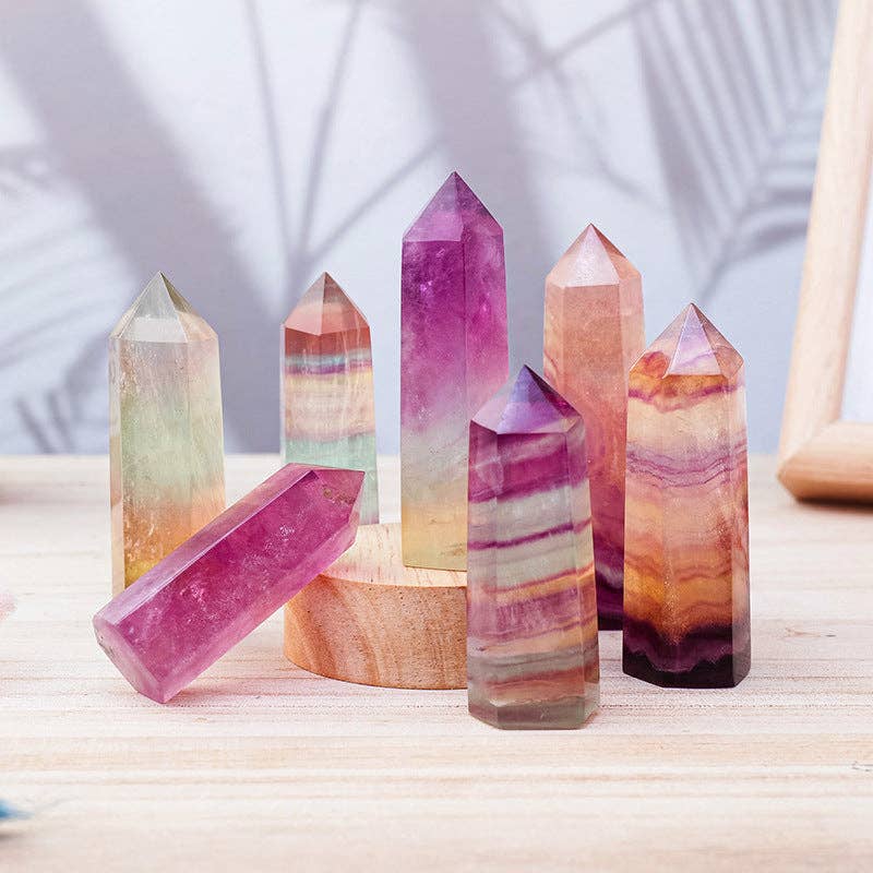 Watermelon Fluorite Tower Point Natural Crystal Point, Heali