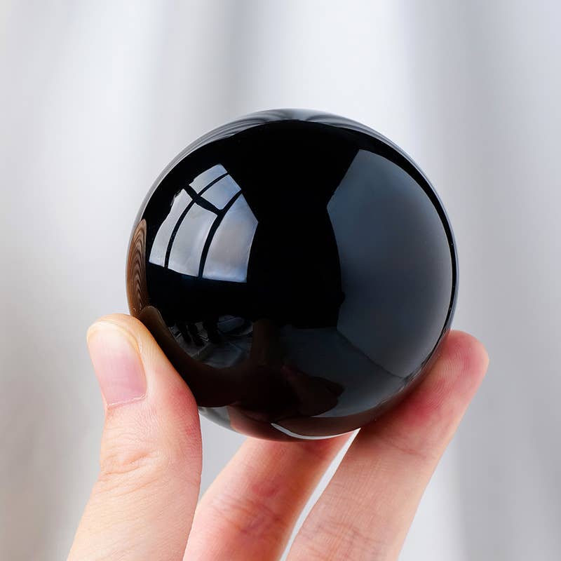 Black Obsidian Sphere - Crystal Healing, Energy Cleansing, a: 6cm. Stand not included.