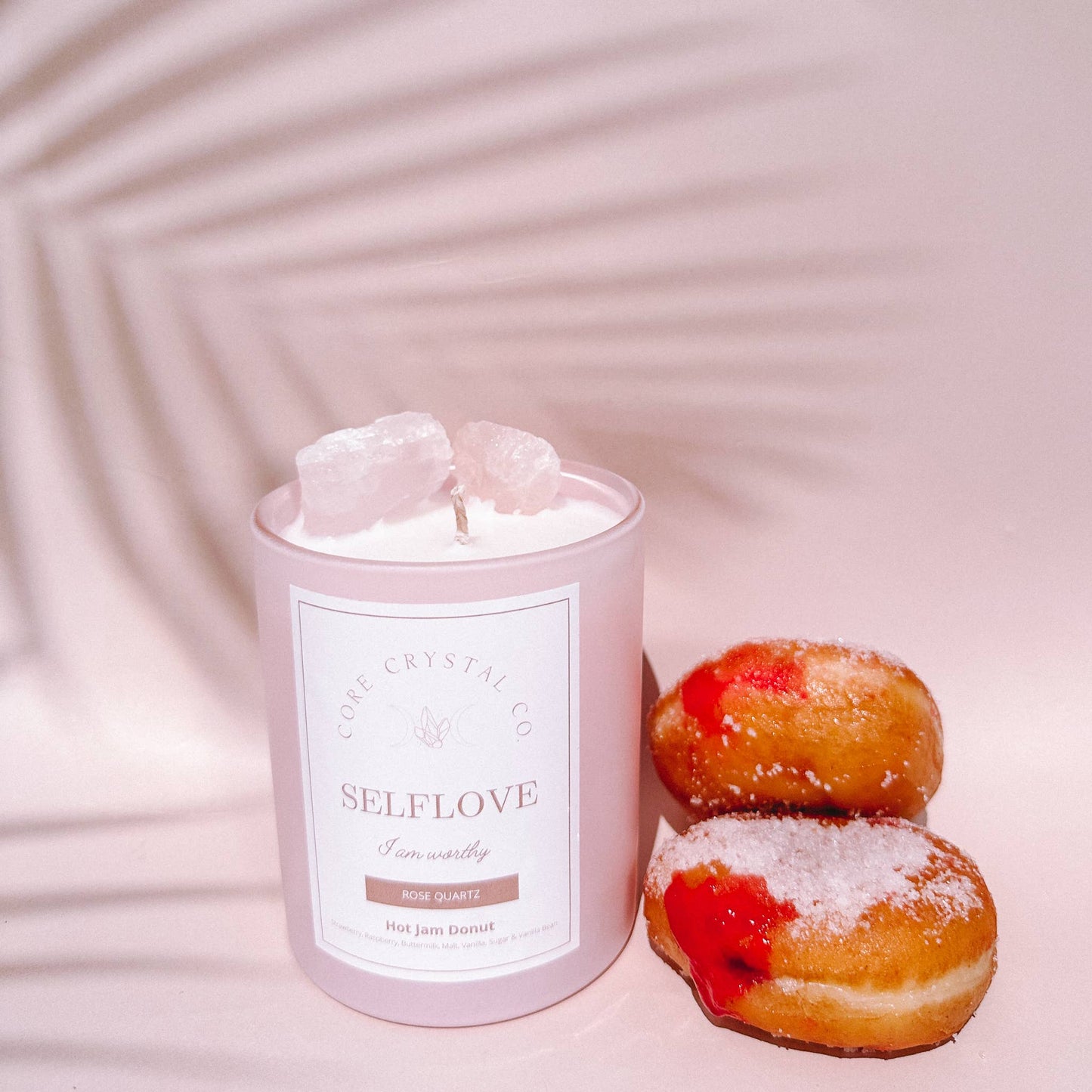 SELFLOVE Jot Jam Donut Crystal Infused Candle: Pink Jar