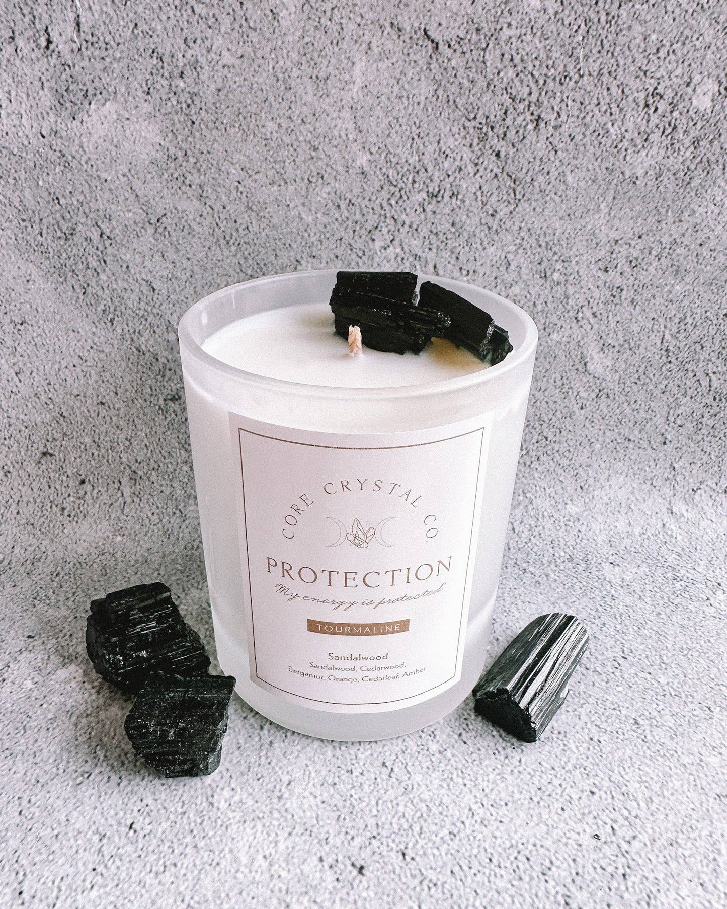 PROTECTION Sandalwood Crystal Infused Candle