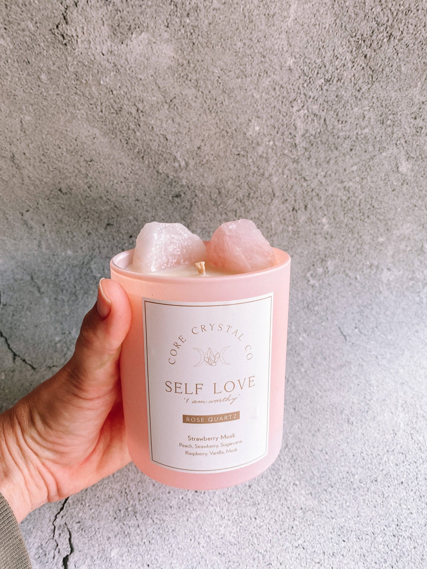 SELFLOVE Jot Jam Donut Crystal Infused Candle: Pink Jar