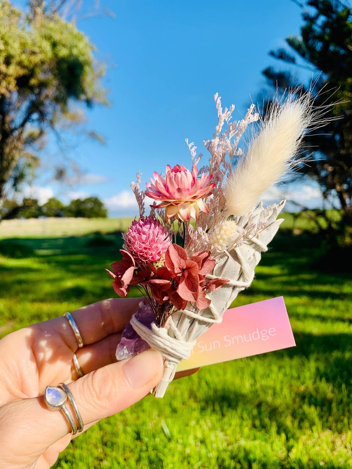 Organic Australian Sage Smudge Stick with Keepsake Flowers