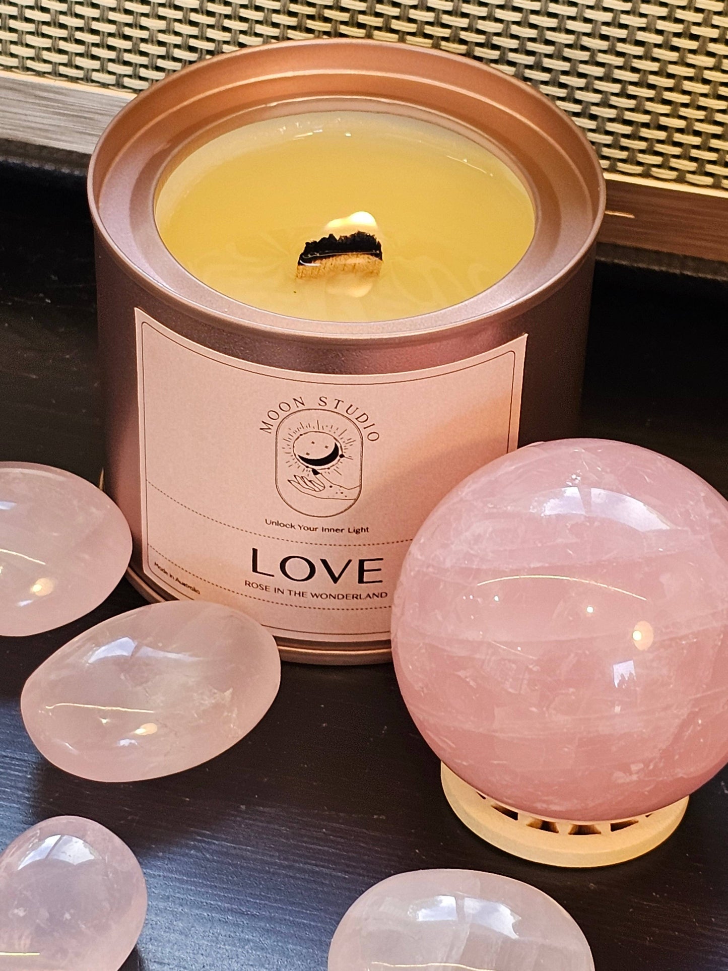 Love Candle - Rose in the Wonderland Scent - Wooden Wick, Hand Poured in Sydney, Australia - Soy Wax