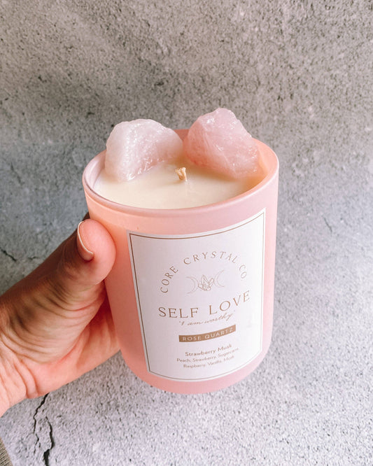 SELFLOVE Jot Jam Donut Crystal Infused Candle: Pink Jar