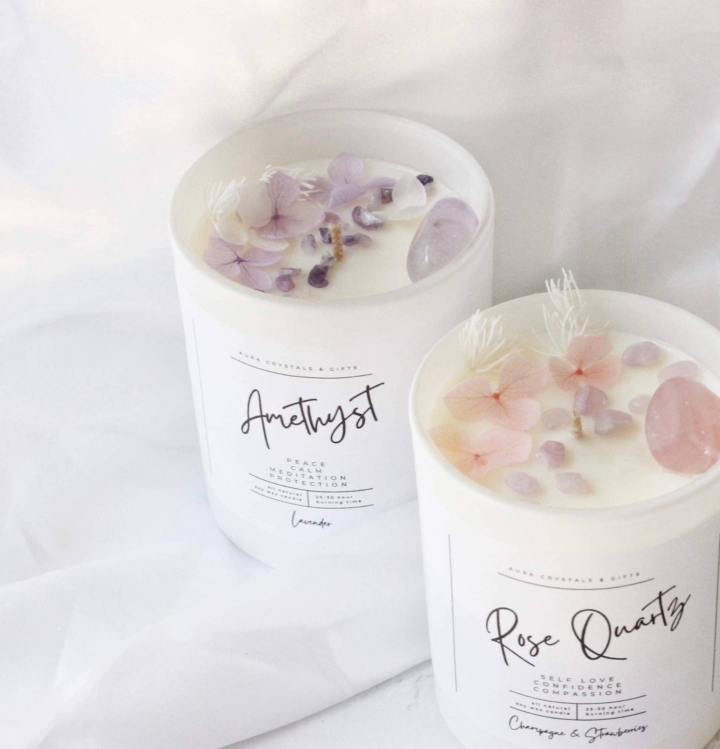 Crystal Infused Healing Candles: Rose Quartz/Vanilla Caramel