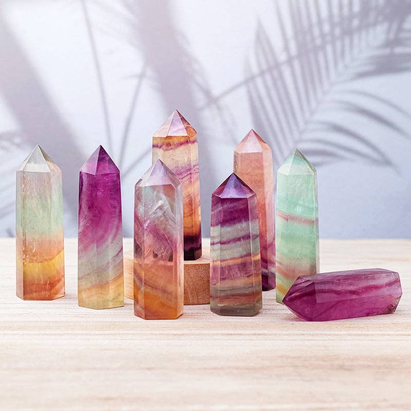 Watermelon Fluorite Tower Point Natural Crystal Point, Heali